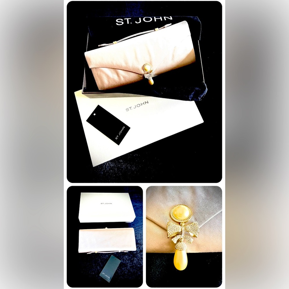 St. John Taupe silk Evening clutch. Brand NEW!